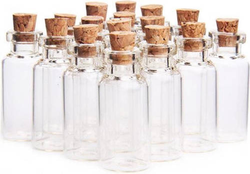 ForDig Glazen Mini Flesjes Met Kurk - Decoratie flesjes - Inhoud 5 ml - Set van 20 Stuks