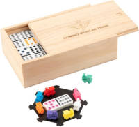Longfield Games Domino Dubbel 9 Mexican Train Spel - Houten Kist - 55 Stenen