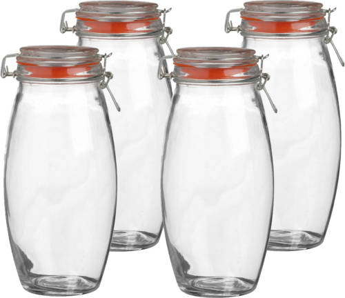 Urban Living Voorraadpot/bewaarpot - 4x - 1.9L - glas - met beugelsluiting - D12 x H25 cm - Voorraadpot