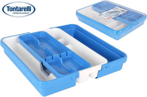 Tontarelli Mixy - Verstelbare Bestekbak met Dubbele Tray - Breedte 31.7 tot 55 cm - Lengte 41.8 cm - Hoogte 7.7 cm