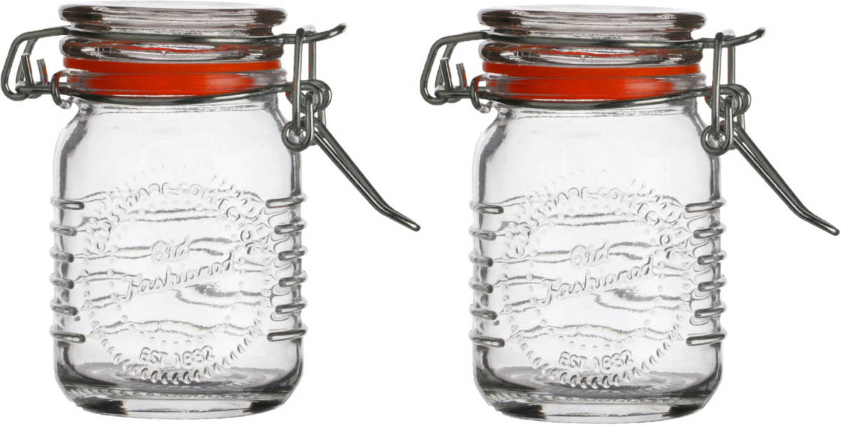 Urban Living Voorraadpotje/kruidenpotje - 2x - mini - 70 ml - glas - beugelsluiting - D5 x H8 cm - Voorraadpot