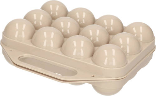 Forte Plastics Eierdoos - koelkast organizer eierhouder - 12 eieren - taupe - kunststof - 20 x 19 cm - Vershoudbakjes