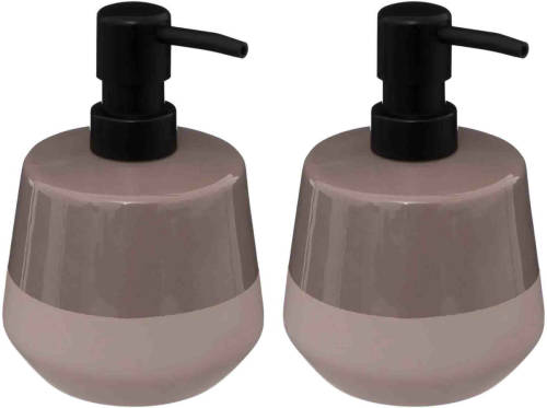 5five 2x Stuks Zeeppompjes/zeepdispensers van keramiek - taupe - 440 ml - Zeeppompjes