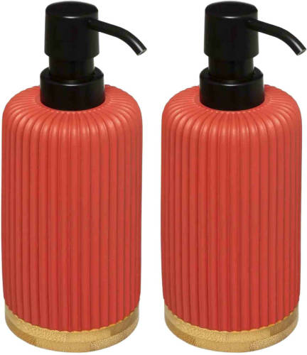 5five 2x Stuks Zeeppompjes/zeepdispensers van kunststeen - rood - 270 ml - Zeeppompjes