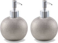Zeller Set van 2x Zeeppompje/dispenser keramiek - zilver glitter - 10 x 14 cm - Zeeppompjes