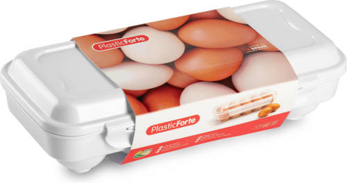 Forte Plastics Eierdoos - koelkast organizer eierhouder - 10 eieren - wit - kunststof - 27 x 12,5 cm - Vershoudbakjes