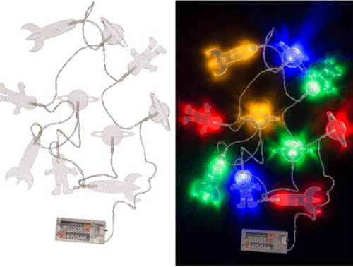 Out of the Blue Lichtsnoer ruimte thema met 10 gekleurde lampjes 165 cm op batterij - Lichtsnoeren