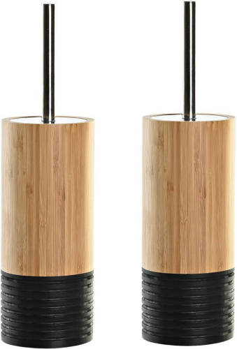 Items 2x stuks WC/Toiletborstel in houder bruin/zwart bamboe hout 37 x 10 cm - Toiletborstels