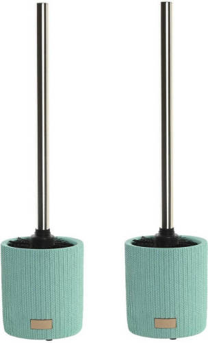 Items 2x stuks WC/Toiletborstel in houder keramiek mintgroen 36 x 10 cm - Toiletborstels