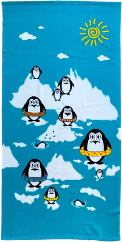 Le Comptoir Strand/badlaken voor kinderen - pinguin print - 70 x 140 cm - microvezel - Strandlakens
