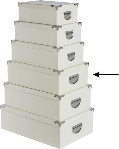 5five Opbergdoos/box - 3x - ivoor wit - L40 x B26.5 x H14 cm - Stevig karton - Crocobox - Opbergbox