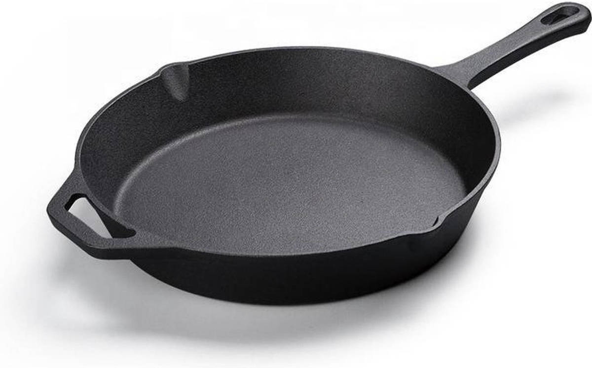 Koock Amsterdam ® Skillet gietijzer - 30 cm - koekenpan - PFAS vrij - geschikt voor alle warmtebronnen incl. BBQ en induc