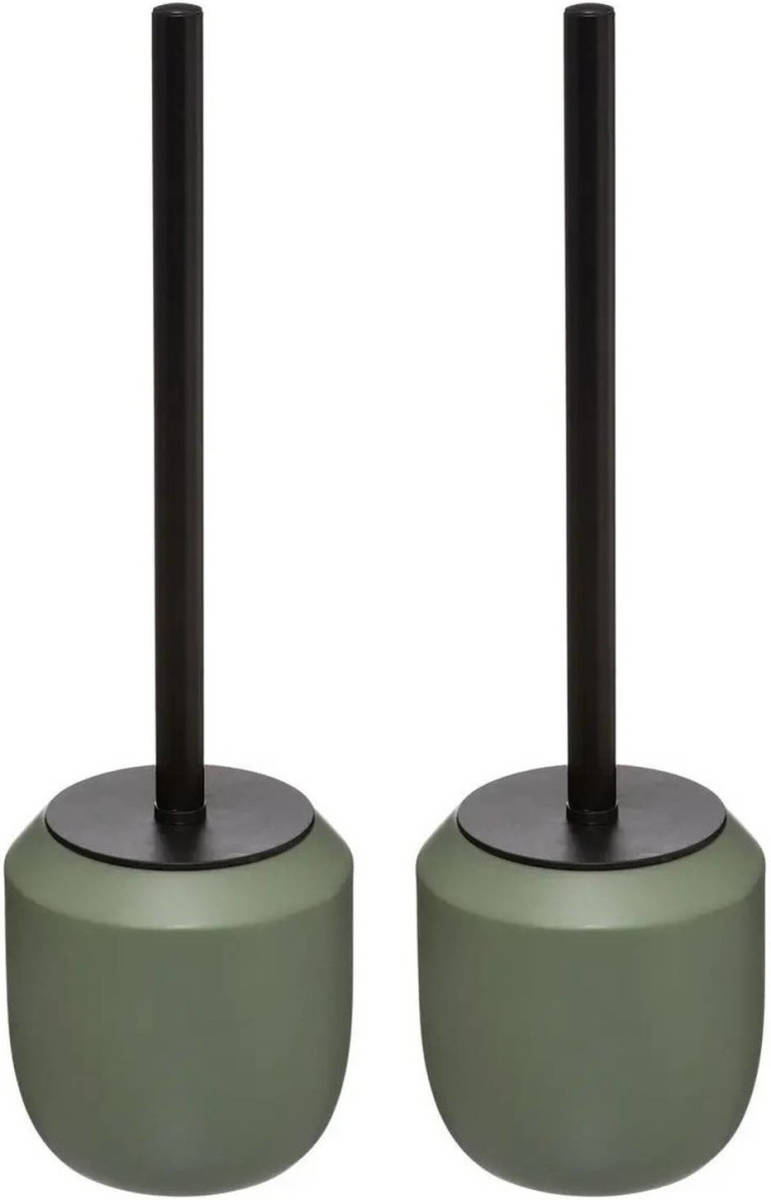 5five 2x stuks WC-/toiletborstel met houder rond kaki groen polyresin 39 cm - Toiletborstels