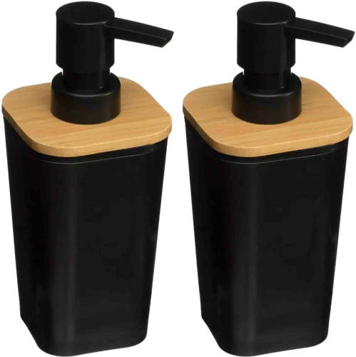 5five 2x Stuks Zeeppompjes/zeepdispensers van kunststeen - zwart - 300 ml - Zeeppompjes