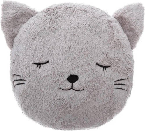 Atmosphera Dieren sierkussen kinderkamer - kat/poes grijs -A? 27 cm - polyester - Sierkussens