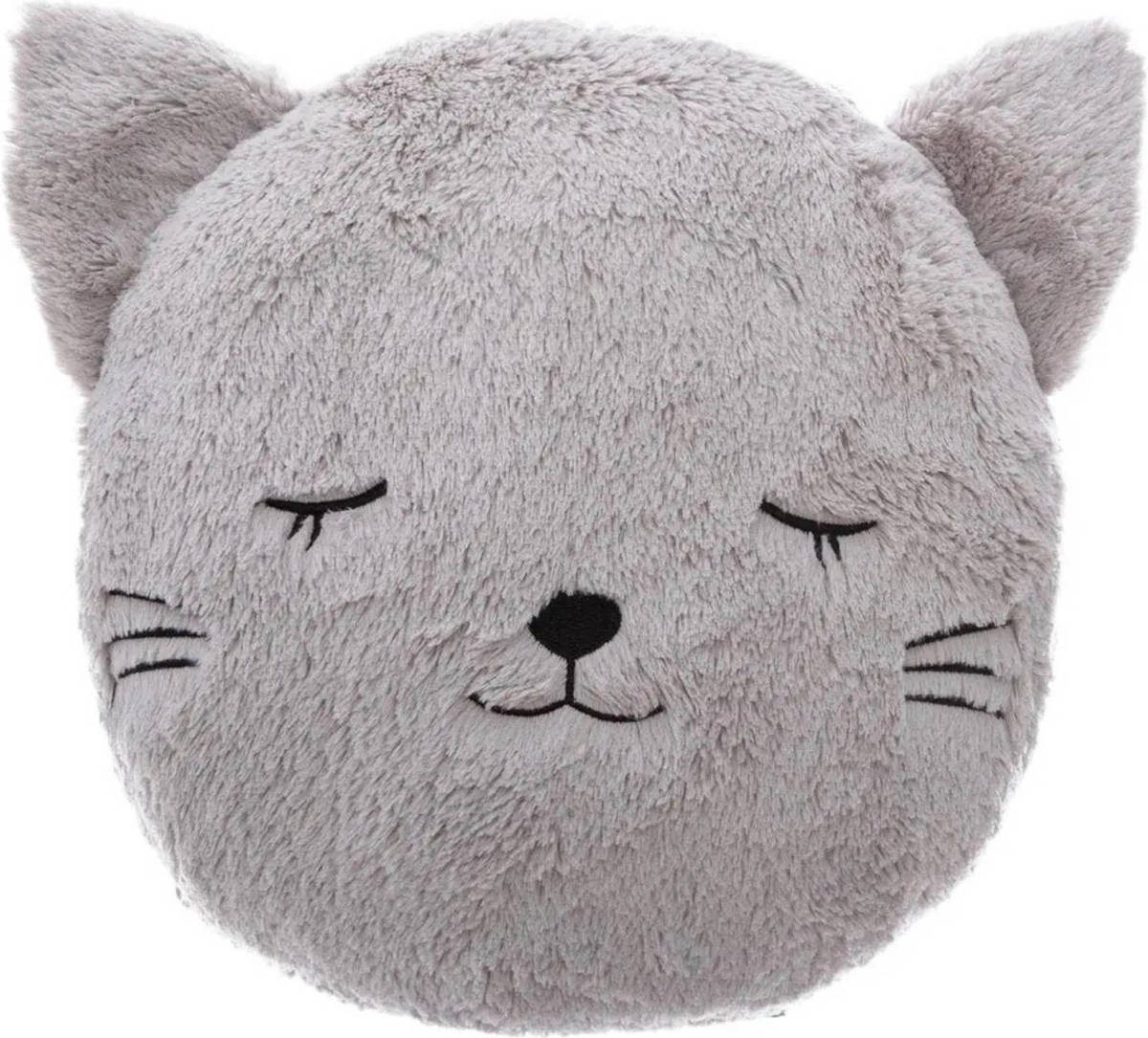 Atmosphera Dieren sierkussen kinderkamer - kat/poes grijs -A? 27 cm - polyester - Sierkussens