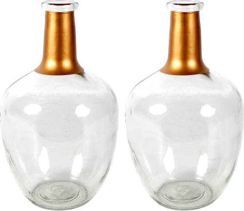 Countryfield Bloemenvaas Firm Big Bottle - 2x - helder transparant/koper - glas - D18 x H30 cm - Vazen