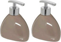 5five 2x Stuks Zeeppompjes/zeepdispensers van keramiek - taupe - 300 ml - Zeeppompjes