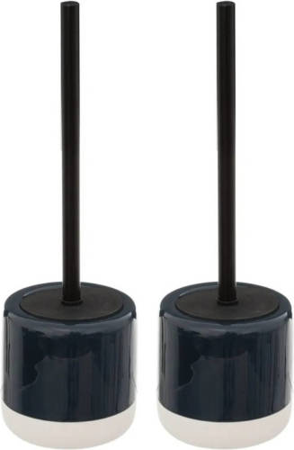 5five 2x stuks WC-/toiletborstel met houder rond petrol blauw dolomiet 37 cm - Toiletborstels