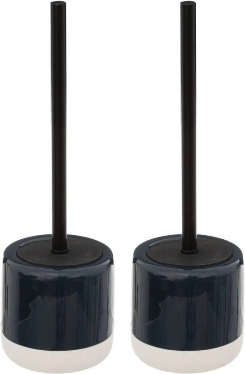 5five 2x stuks WC-/toiletborstel met houder rond petrol blauw dolomiet 37 cm - Toiletborstels