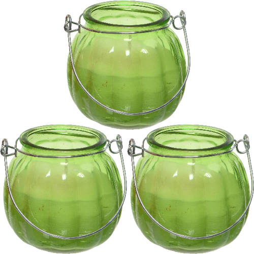 Decoris 3x citronella kaarsen in glas - 15 branduren - D8 x H8 cm - groen - geurkaarsen