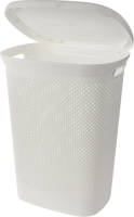 Bathroom Solutions Wasmand met deksel rotan gevlochten - wit - kunststof - 60 liter - 60 x 46 x 37 cm - Wasmanden