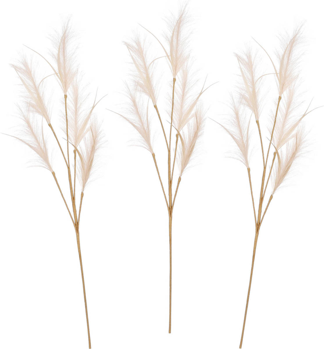 House of seasons A pluimgras losse steel/tak - 3x - creme wit - 98 cm - decoratie kunst pluimen - Kunstplanten