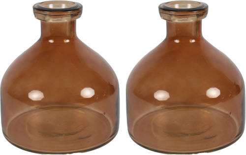 Countryfield Bloemenvaas Low Bottle - 2x - transparant bruin - glas - D18 x H20 cm - Buikfles - Vazen