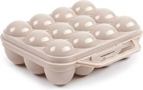 Forte Plastics Eierdoos - koelkast organizer eierhouder - 12 eieren - taupe - kunststof - 20 x 18,5 cm - Vershoudbakjes