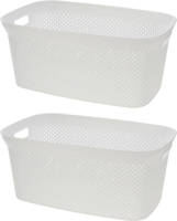 Bathroom Solutions Wasmand van rotan gevlochten - 2x - wit - kunststof - 35 liter - 35 x 53 x 23 cm - Wasmanden