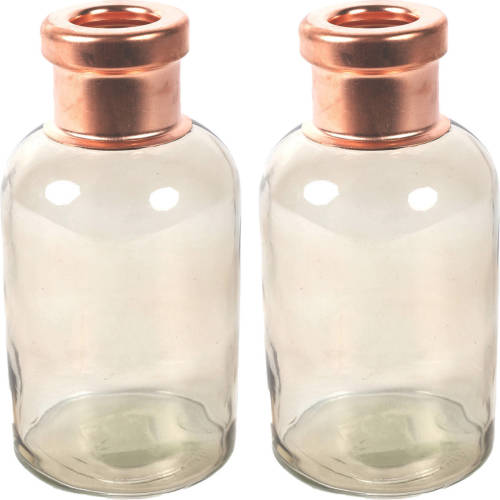 Countryfield Bloemenvaas Firm Bottle - 2x - transparant beige/koper - glas - D10 x H21 cm - Vazen