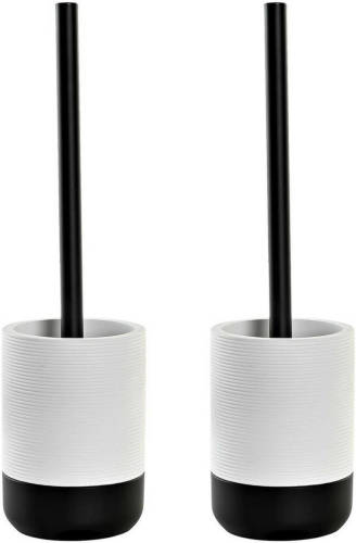 Items 2x stuks WC/Toiletborstel in houder keramiek zwart/wit 38 x 10 cm - Toiletborstels