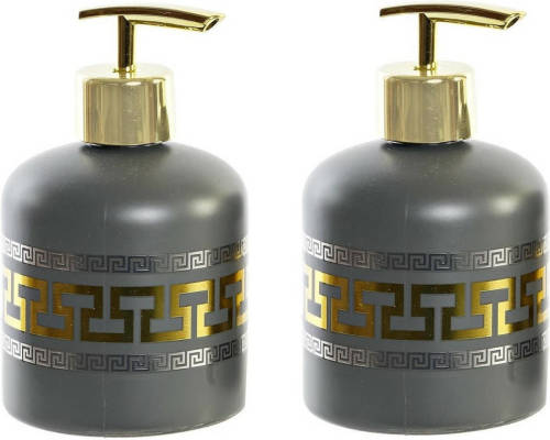 Items 2x stuks zeeppompje/dispenser glas grijs/goud 8 x 14 cm - Zeeppompjes