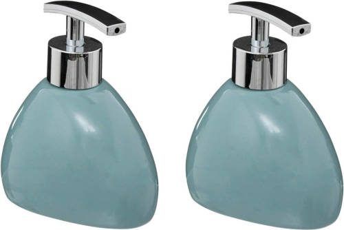 5five Zeeppompje/dispenser - 2x - Silk - kunststeen - ijsblauw - 12.5 cm - 300 ml - Zeeppompjes
