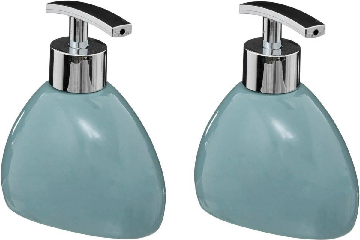 5five Zeeppompje/dispenser - 2x - Silk - kunststeen - ijsblauw - 12.5 cm - 300 ml - Zeeppompjes