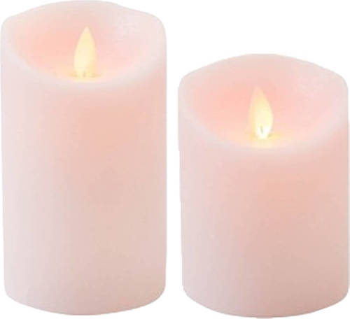 Anna's Collection LED kaarsen/stompkaarsen - set 2x - roze - H10 en H12,5 cm - bewegende vlam - LED kaarsen