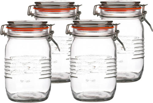 Urban Living Voorraadpot/bewaarpot - 4x - 1L - glas - met beugelsluiting - D14 x H17 cm - Voorraadpot