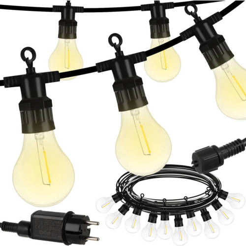 Iso Trade Lichtsnoer buiten 5 meter waterdicht E27 Fittingen incl. 10 LED Lampen - Tuinverlichting voor binnen en buiten