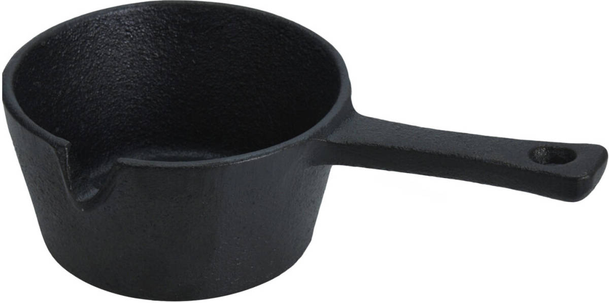 Excellent Houseware Gietijzeren mini saus/tapas/serveerpannetje met steel - D9,5 cm - Braadpannen