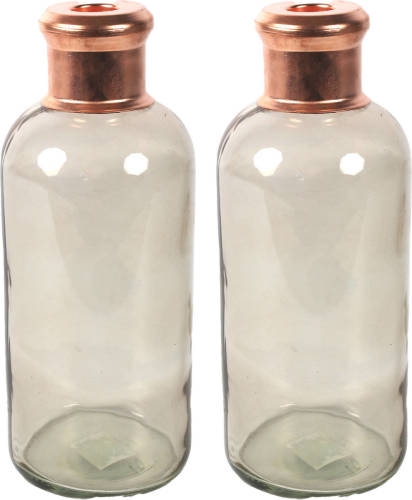 Countryfield Bloemenvaas Firm Bottle - 2x - transparant beige/koper - glas - D11 x H27 cm - Vazen