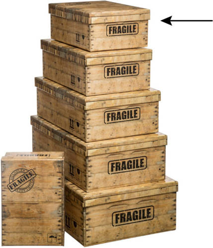 5five Opbergdoos/box - houtkleur - L32 x B21.5 x H12 cm - Stevig karton - Woodybox - Opbergbox