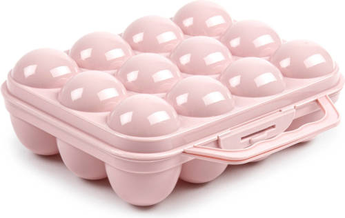 Forte Plastics Eierdoos - koelkast organizer eierhouder - 12 eieren - licht roze - kunststof - 20 x 18,5 cm - Vershoudbakjes