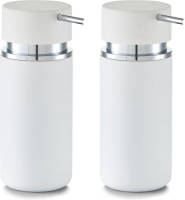 Zeller Set van 2x Zeeppompje/dispenser keramiek wit - rubber coating - 6 x 16 cm - Zeeppompjes