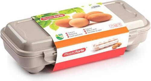 Forte Plastics Eierdoos - koelkast organizer eierhouder - 10 eieren - taupe - kunststof - 27 x 12,5 cm - Vershoudbakjes