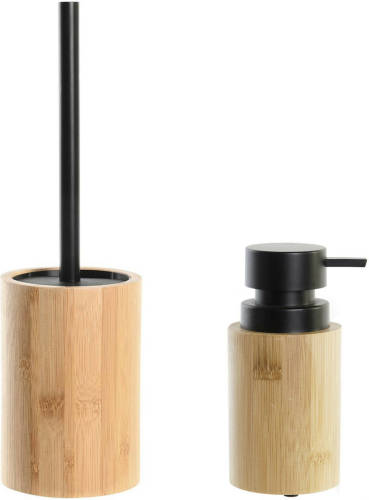 Items Toiletborstel in houder 36 cm met zeeppompje 16 cm bamboe hout - Badkameraccessoireset