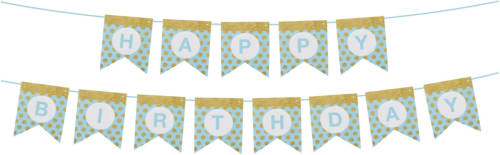 Funny Fashion Happy Birthday thema feestslinger - verjaardag - blauw/goud - 300 cm - papier - Feestslingers
