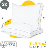 Sleep Comfy - Hoofdkussen - 2 stuks Hotelkwaliteit Katoen Boxkussens - Geschikt voor rug, zij-en buikslapers 50x60x10 cm