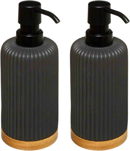 5five 2x Stuks Zeeppompjes/zeepdispensers van kunststeen - antraciet - 270 ml - Zeeppompjes