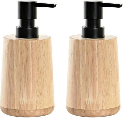 Items 2x stuks zeeppompje/dispenser bruin bamboe hout 8 x 16 cm - Zeeppompjes