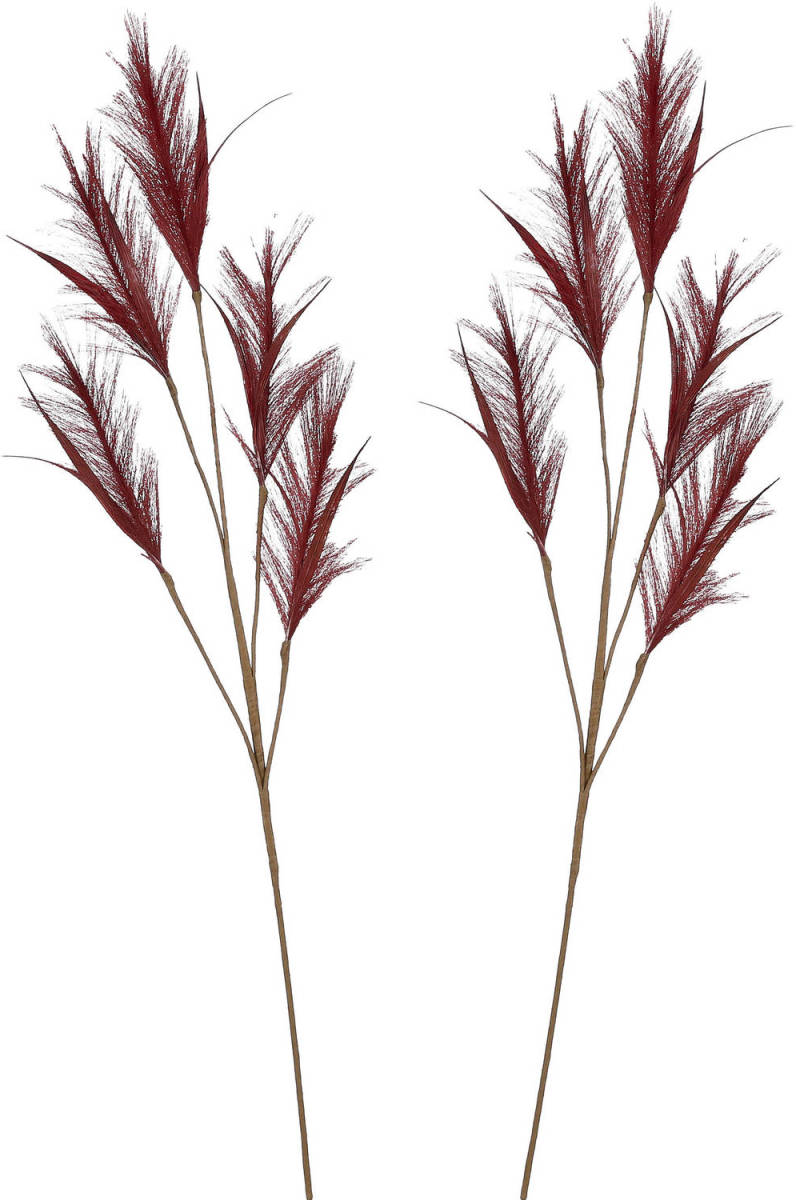 House of seasons A pluimgras losse steel/tak - 2x - bordeaux rood - 98 cm - decoratie kunst pluimen - Kunstplanten